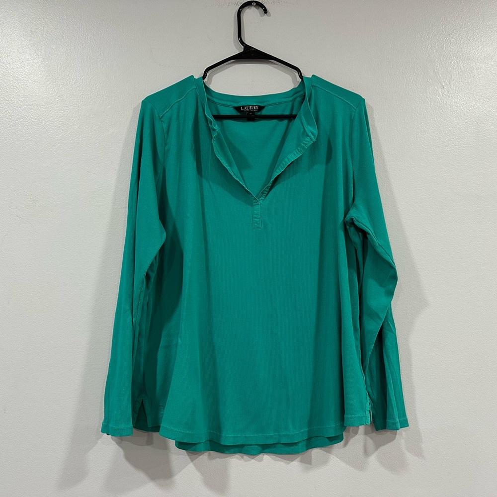 Lauren Ralph Lauren Ribbed Teal Long Sleeve Top 3X
